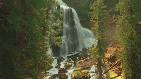 Powerful Waterfall Flowing Down in a Forest – Majestic Nature Scene Stock Footage 315098592