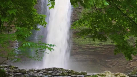 Powerful Waterfall in Green Forest, Kara-Syrt Ridge, Dagestan, Caucasus Mountain Stock Footage 325636741