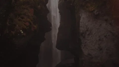 Powerful Waterfall in Iceland Cascading Down Rocky Cliffs Stock Footage 307312651