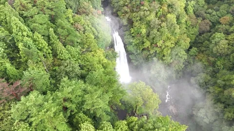 Powerful Waterfall Low Angle | Akiu Japan - 4K Aerial Video Stock Footage 329052463