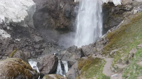 Powerful waterfall in a mountain gorge Video stock 63365003