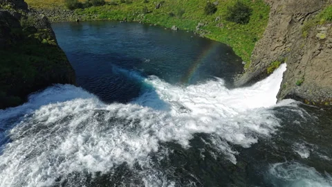 Powerful Waterfall with Rainbow in Spray Stock Footage 317437410