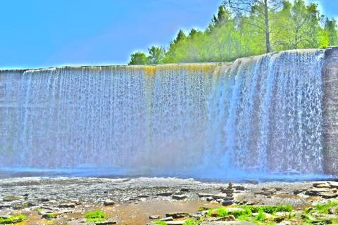 Powerful Waterfall under a Blue Sky in Jägala Stock Photos