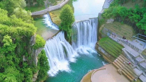 Powerful waterfalls over stepped stone terraces, Bosnia and Herzegovina, Stock Footage 326200372