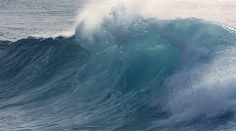 Powerful wave curls on Hawaii's North Shore, slow motion Stock Footage