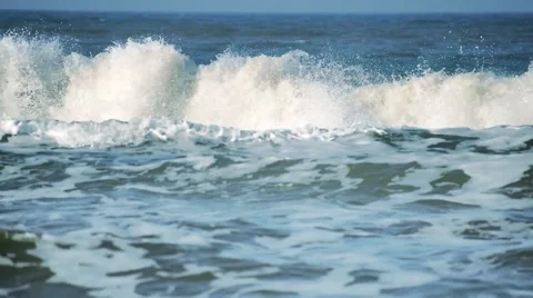 Powerful wave curls, rolling on coast Stock Footage 47139402