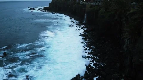 Powerful waves against cliff Stock Footage 167310624