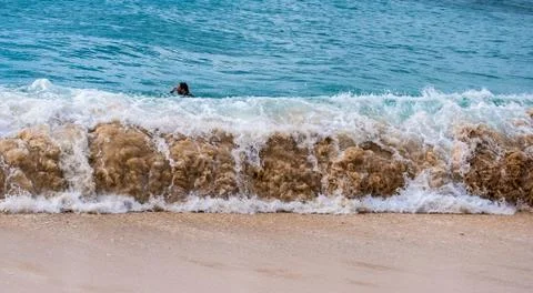 Powerful Waves captured on Sandy Beach in Honolulu Stock Photos