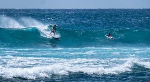 Powerful Waves captured on Sandy Beach in Honolulu 写真素材
