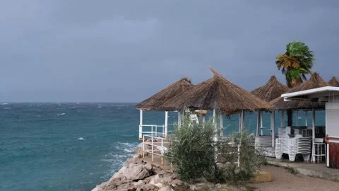 Powerful waves crashing the coast a day after Storm Ciarán smashed into Krk Stock Footage 270414062