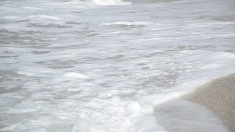 Powerful waves crushing on tropical beach with sand. Waves breaking on shore Stock Footage 140941919