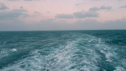 Powerful waves following the ship. Track from the engines of the ship. Stock Footage 108583092
