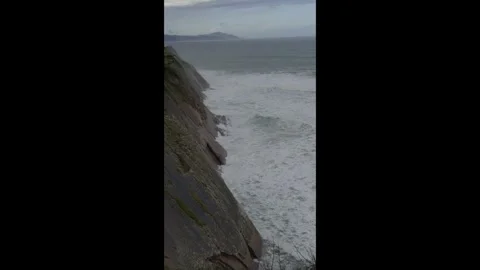 Powerful waves hitting the iconic Zumaia Flysch cliffs on the Basque coastline Stock Footage 300452367