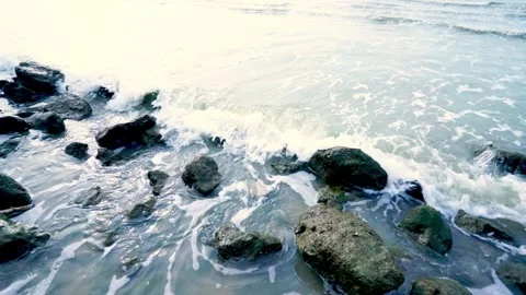 Powerful waves of the  Ocean. Waves and rocks of the  Ocean. Beautiful seascape. Stock Footage 313651063