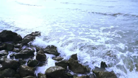 Powerful waves of the  Ocean. Waves and rocks of the  Ocean. Beautiful seascape. Stock Footage 313651080