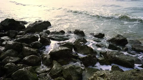Powerful waves of the  Ocean. Waves and rocks of the  Ocean. Beautiful seascape. Stock Footage 313651096