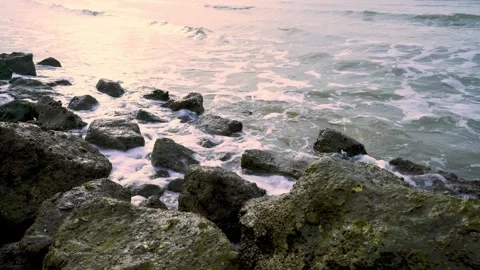 Powerful waves of the  Ocean. Waves and rocks of the  Ocean. Beautiful seascape. Stock Footage 313651130
