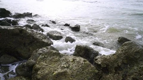 Powerful waves of the  Ocean. Waves and rocks of the  Ocean. Beautiful seascape. Stock Footage 313651158