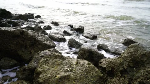 Powerful waves of the  Ocean. Waves and rocks of the  Ocean. Beautiful seascape. Stock Footage 313651161