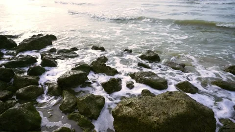 Powerful waves of the  Ocean. Waves and rocks of the  Ocean. Beautiful seascape. Stock Footage 313651182