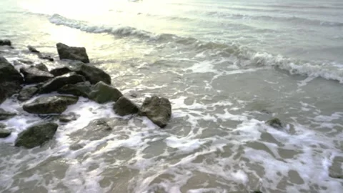 Powerful waves of the  Ocean. Waves and rocks of the  Ocean. Beautiful seascape. Stock Footage 313651189