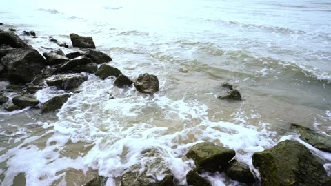 Powerful waves of the  Ocean. Waves and rocks of the  Ocean. Beautiful seascape. Stock Footage 313651204