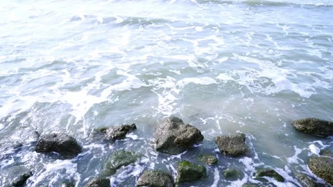 Powerful waves of the  Ocean. Waves and rocks of the  Ocean. Beautiful seascape. Stock Footage 313651239
