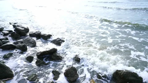 Powerful waves of the  Ocean. Waves and rocks of the  Ocean. Beautiful seascape. Stock Footage 313651277