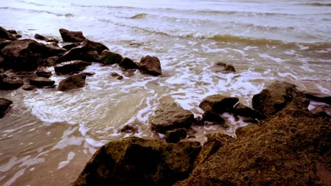 Powerful waves of the  Ocean. Waves and rocks of the  Ocean. Beautiful seascape. Stock Footage 313651279