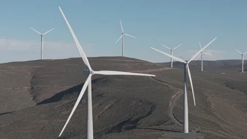 Powerful Wind Turbines in Motion Stock Footage 342608135