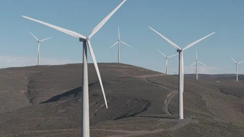 Powerful Wind Turbines in Motion Stock Footage 342608944