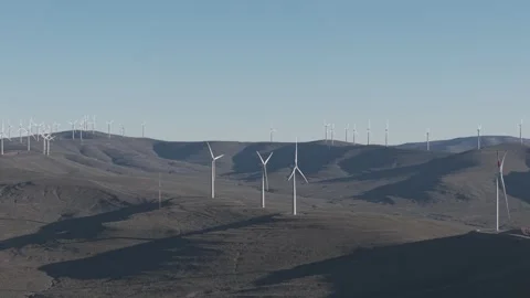 Powerful Wind Turbines in Motion Stock Footage 342615493