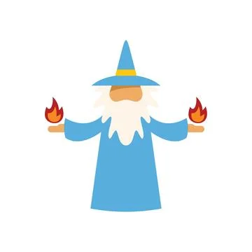 Powerful wizard casting fire spells with magic Stock Illustration
