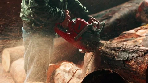 Powerful Wood Slicing Stock-Footage 330955873