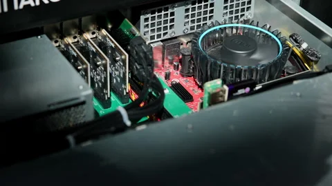 Powerful workstation cooling system with spinning fan. Media Stock Footage 315268040