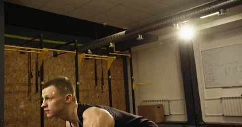 Powerlifting bodybuilder doing weightlifting workout with barbell. Stock Footage 277621835