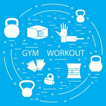 Powerlifting gym workout elements arranged in a circle. イラスト素材