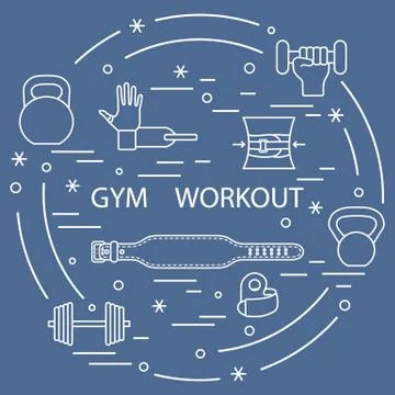 Powerlifting gym workout elements arranged in a circle. 스톡 일러스트