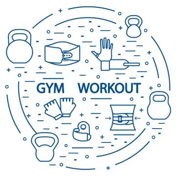 Powerlifting gym workout elements arranged in a circle. 스톡 일러스트