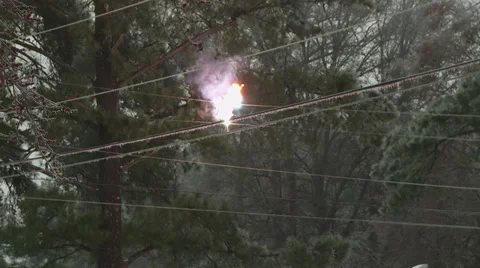 Powerline on Fire Wide Shot Vídeo Stock 36732459
