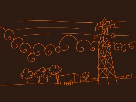 Powerline landscape Stock Illustration