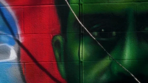 Powerline Shadow over Graffiti 1 Stock Footage 85823391