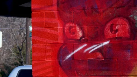 Powerline Shadow over Graffiti 4 Stock Footage 85823434