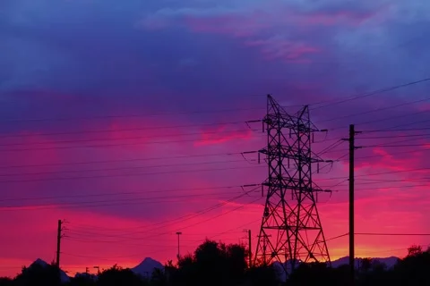 Powerlines and Sunset Timelapse Video stock 51715601