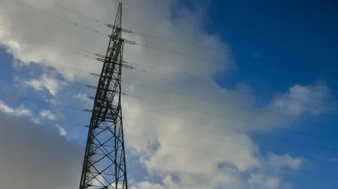 Powerlines, clouds in a storm 4K Stock Footage 40048187
