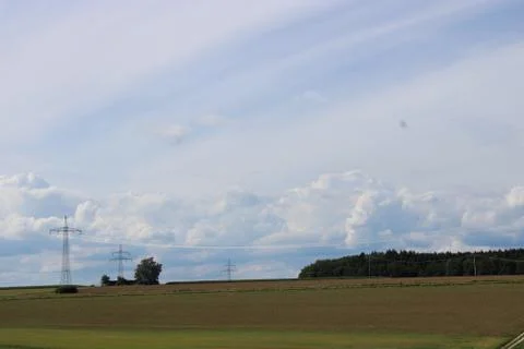 Powerlines with cloudscape Foto stock