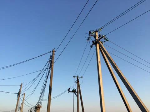 Powerlines on Pillars Stock Photos