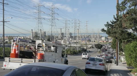 Powerlines in Redondo Beach Stock Footage 61019485