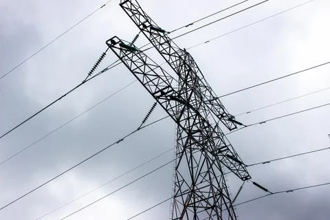 Powerlines with skye as background Stock Photos