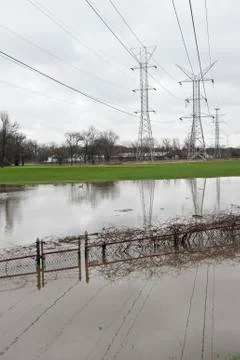 Powerlines Span Flood Stock Photos